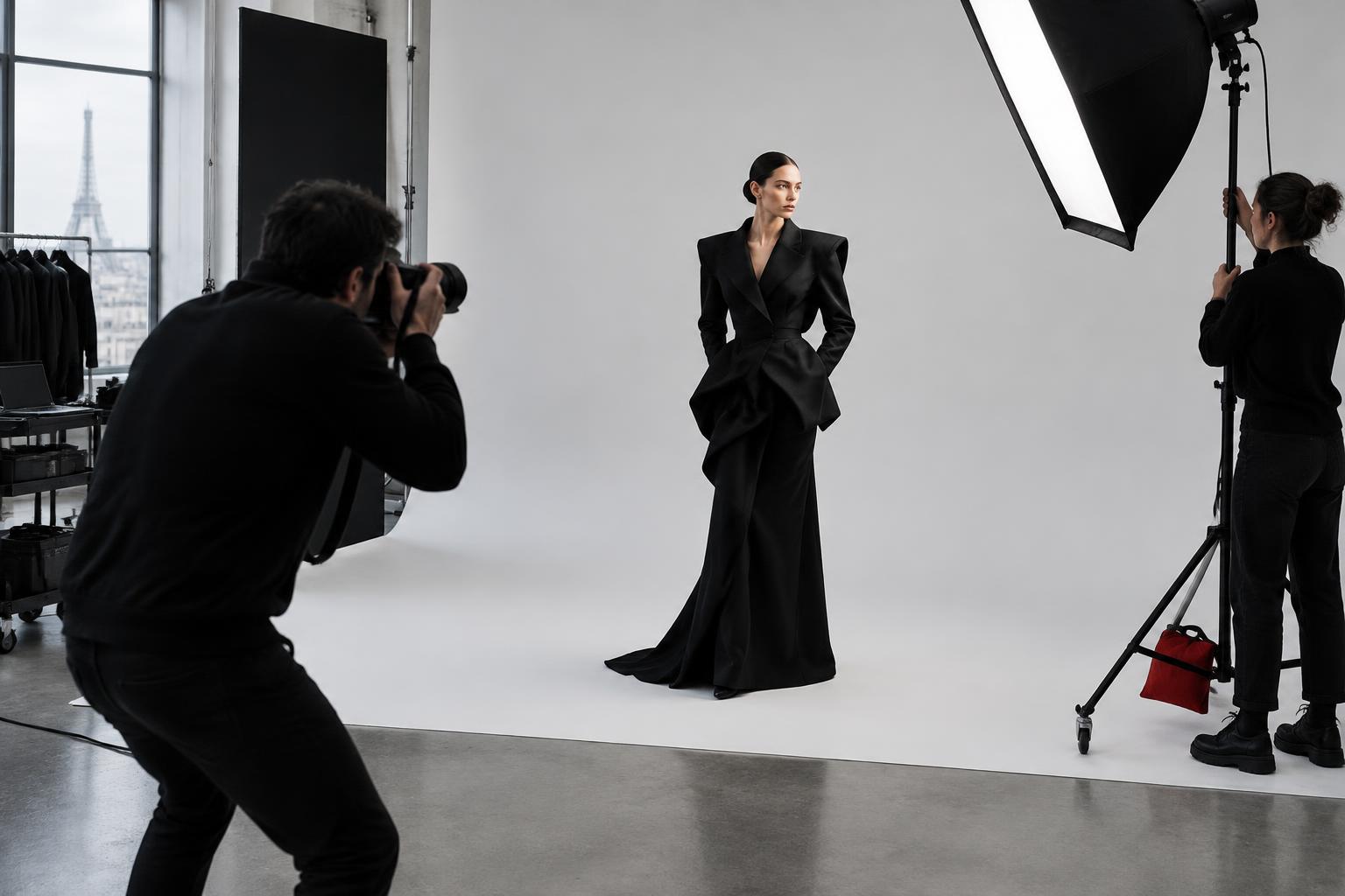 Équipe réunie pour une production photographique en studio — illustration